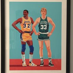 Magic Johnson - Larry Bird Framed Illustration