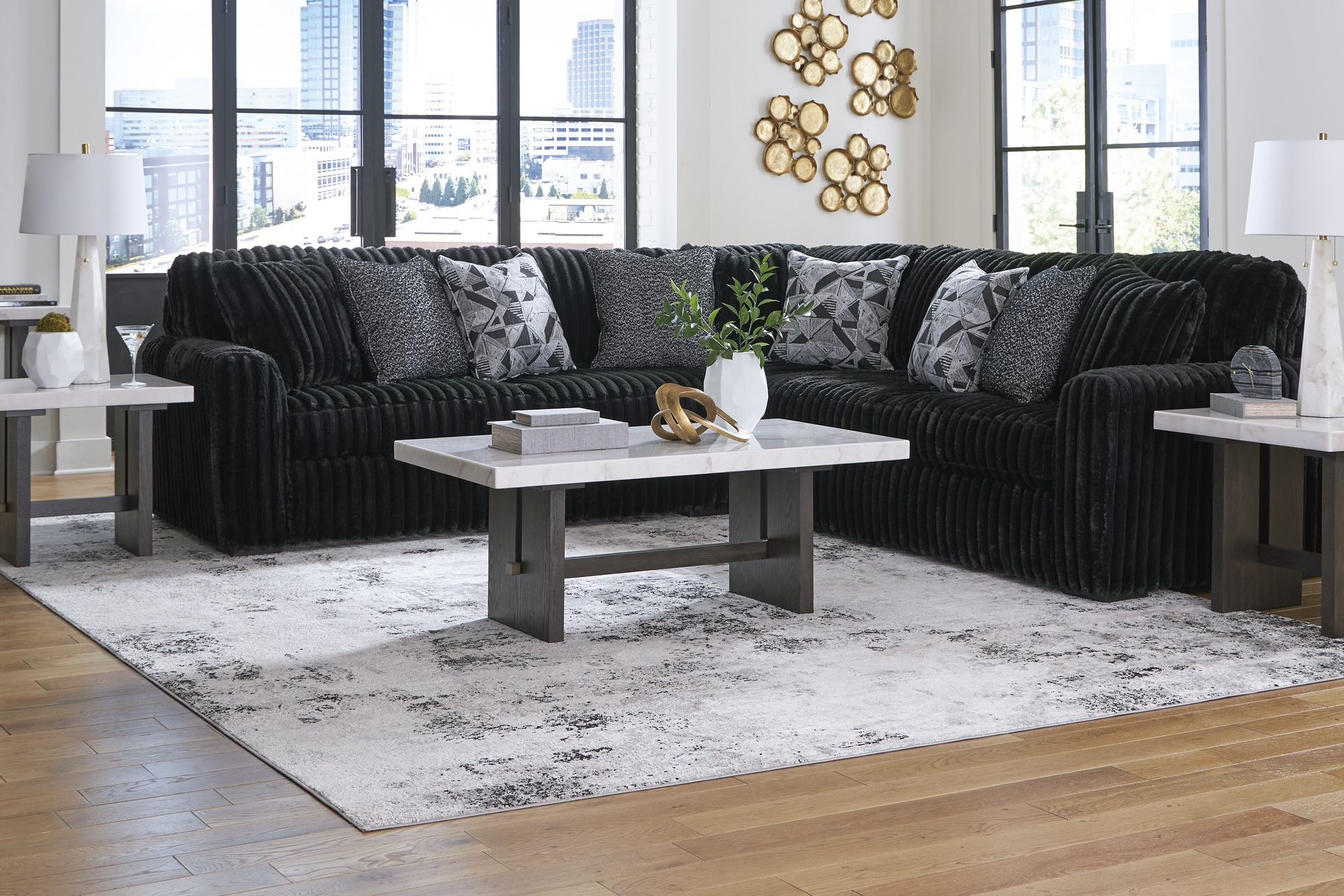 Midnight Black 3pc Sofa Sectional Set From Ashley