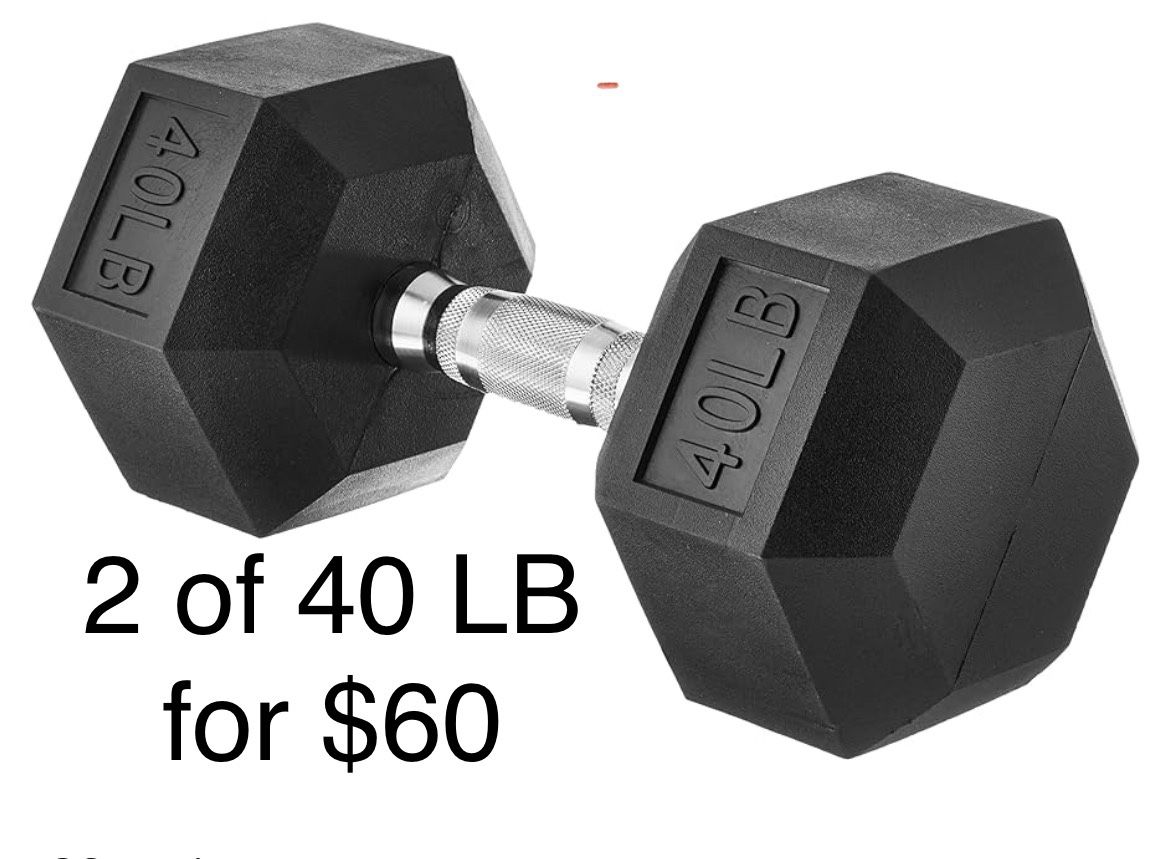 😀 10LB(2 for $20) , 20LB (2 for $30) , 30LB(2 for $40), 40 LB (2 for $60),  50 LB (2 for $80) Rubber Encased Exercise & & Fitness Hex Dumbbell