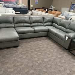 Grey Leather Sectional 