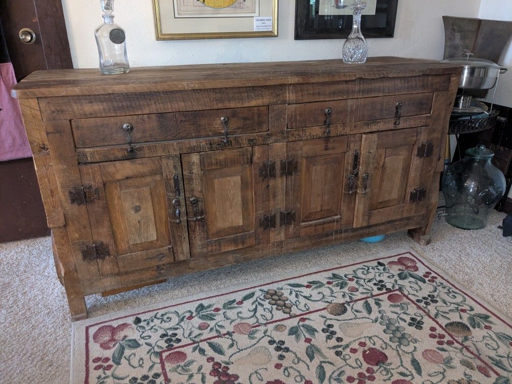 Gorgeous Rustic All Wood Sideboard With Metal Hinges Handles And Detail, Purchased In Taos