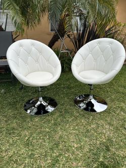 Alden Design Modern Tufted Adjustable Barrel Swivel Accent Chair, White Faux Leather