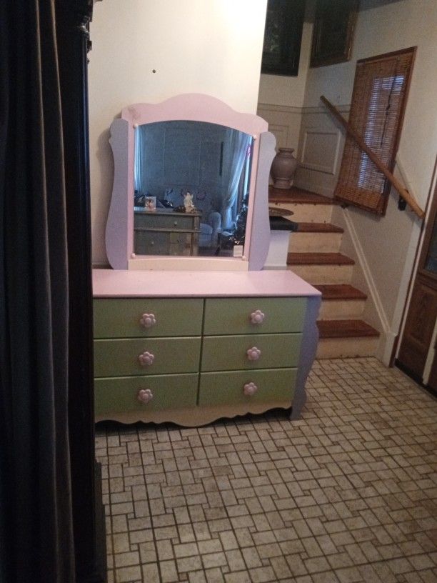 Dresser/ Solid Wood/ Pink, Purple, Yellow, And Green