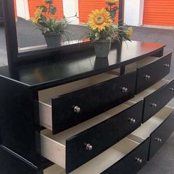 Modern Wooden Black Long Dresser With Big Drawers, Big Mirror. Drawers Sliding Smoothly. Delivery Available 