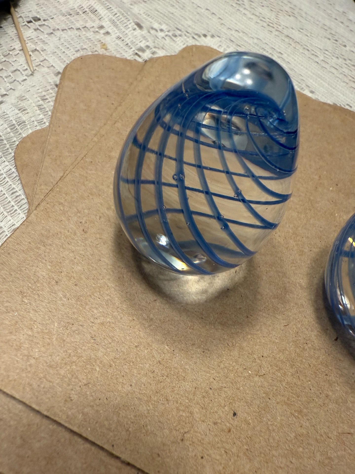 Egg shaped crystal with designs