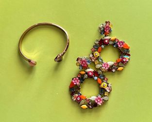 Vera Bradley Gold Cuff Bracelet & J.Crew Floral Designed Hoop Earrings.