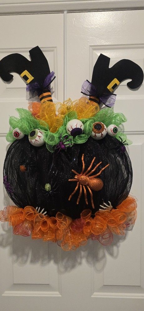 Halloween Cauldron Witch Wreath Custom