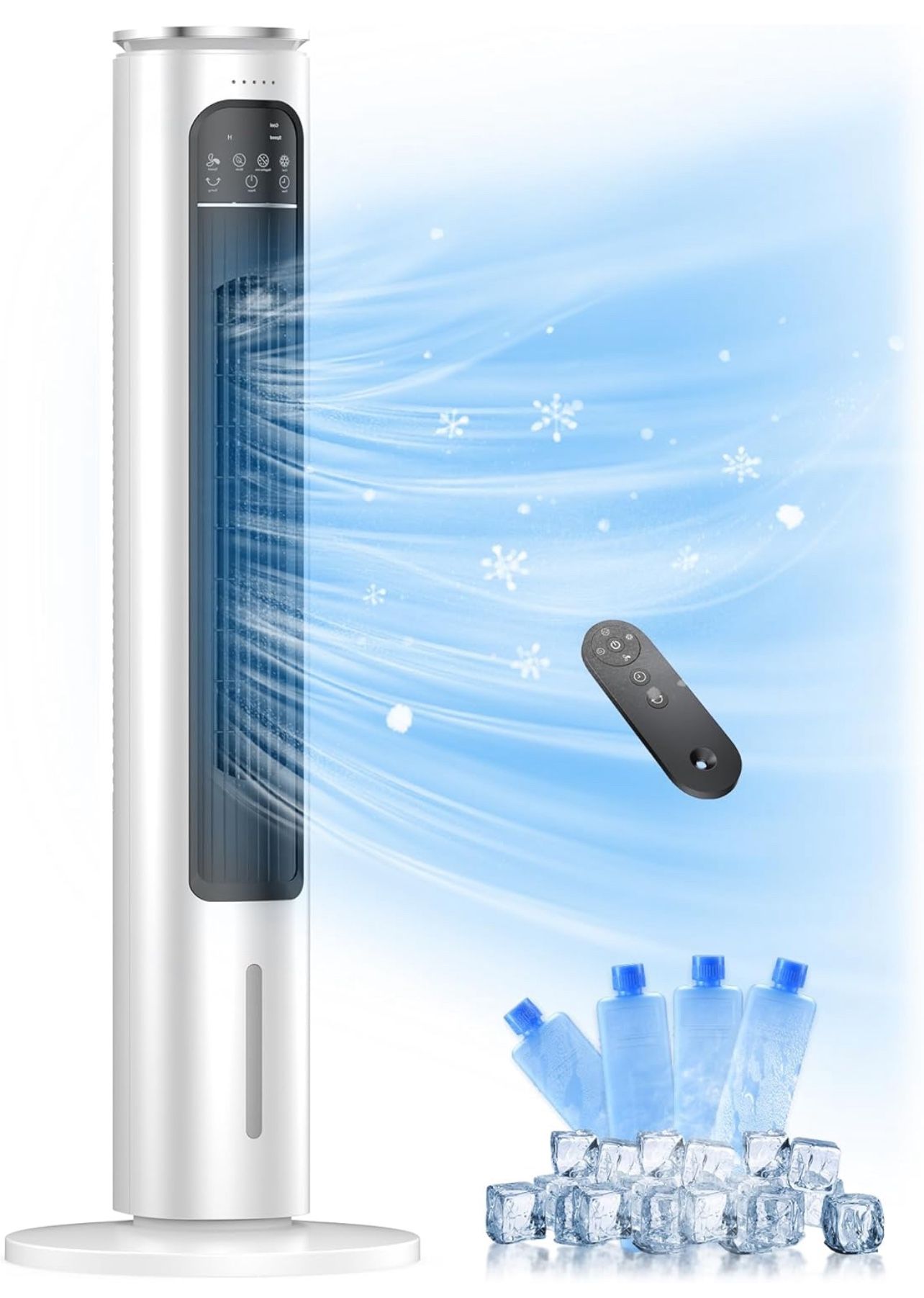Evaporative Air Cooler, 37” Portable Air Conditioners, Swamp Cooler,4 Modes, 12H Timer, 70° Oscillating, Removable Water Tank, Ice Packs, Remote, Cool