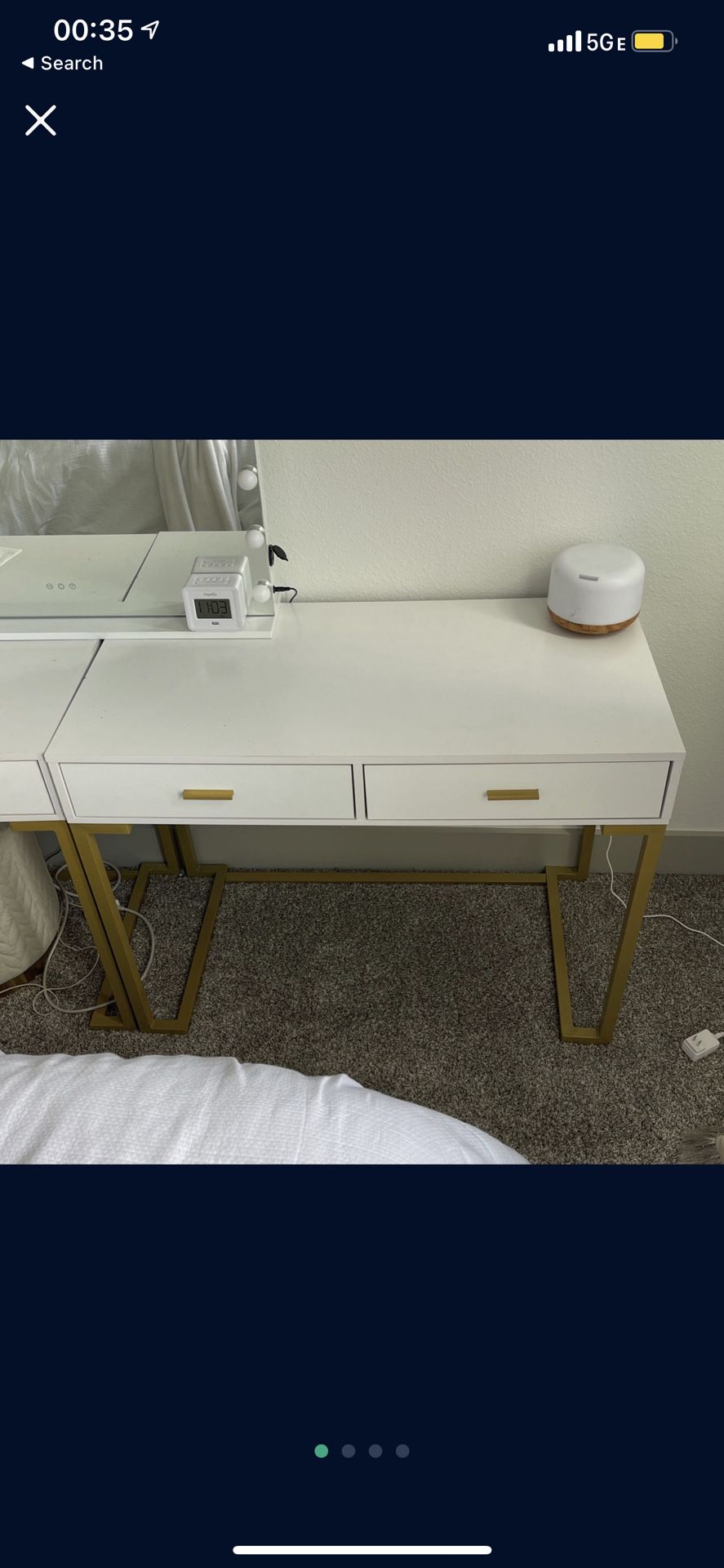 White And Gold Desk (Vanity Desk,  Computer Desk)
