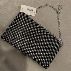 Women’s Black Sparkly Chain Link Crossbody Strap/Clutch Bag