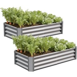 4x2x1ft-2 set Galvanized Raised Garden Bed,Outdoor Planter Box Metal Patio Kit Planting Bed for Vegetables Flowers Herb (Galvanized,
