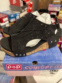 Pop women’s ellerie wedge sandals black size 8.5M