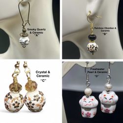 4 pairs of Porcelain & Genuine Stone Handmade Earrings