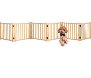 6 Panel Freestanding Pet Gate, 17’’ Tall,138’’ Extra Wide Wood Pet Fence