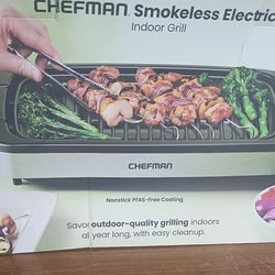 2 for $100  only used still in brand new condition CHEFMAN SMOKELESS ELECTRONIC INDOOR GRILL AND ALSO A 12 INCH ROJND CERAMIC SKILLET