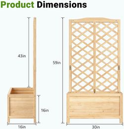 Raised Garden Bed with Trellis, 30" L x 16" W x 59" H Freestanding Elevated Planter Box for Climbing Plants, Outdoor Wooden Privacy Screen with Garden