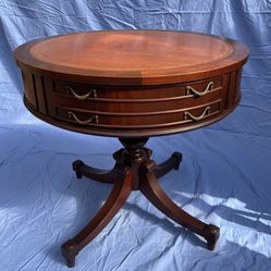 Vintage Circular Table With Leather Top