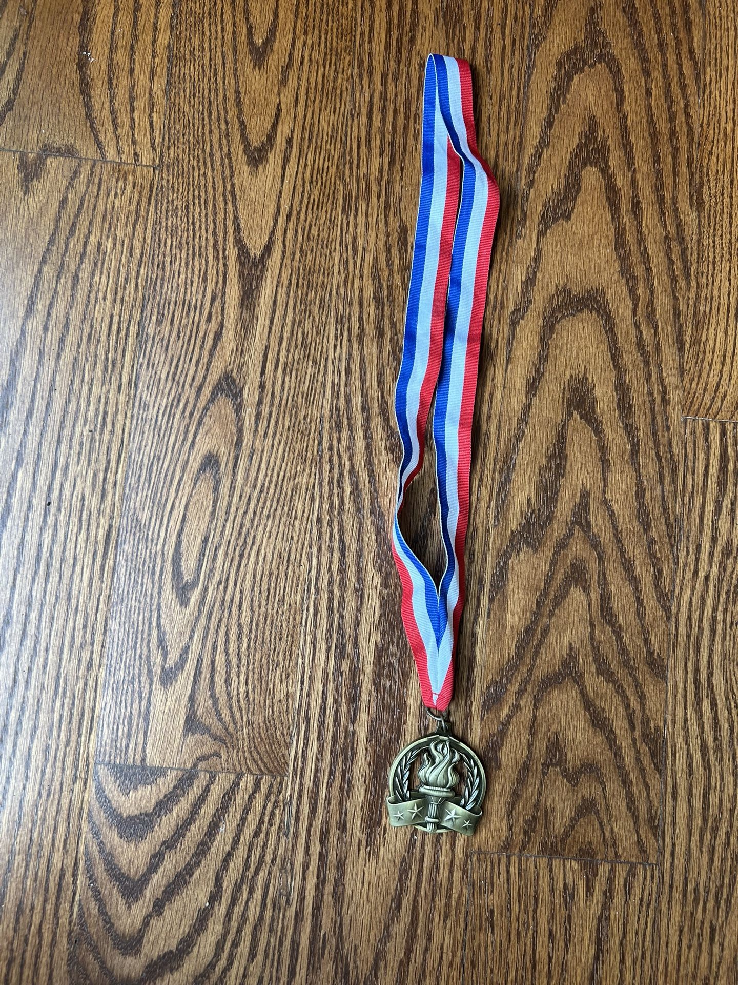 Olympic Torch, Gold Tone Medal And Ribbon
