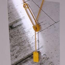 18k gold pin long chain necklace