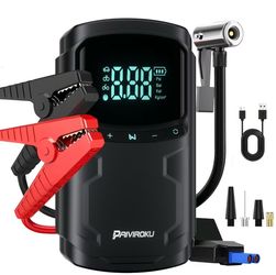 4-In-1 Car Jump Starter With Air Compressor | 5000A Peak Auto Battery Booster, 150Psi Air Pump, Portable Power Bank, Lcd Display, Led Flashlight, Emer
