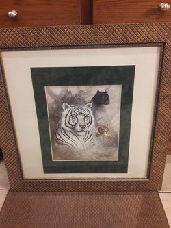 Snow Tiger Art w Black Panther and Tiger, signed