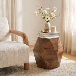 Bisel White & Walnut Side Table