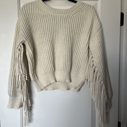 Altar’d State Crème Fringe Cropped Sweater 