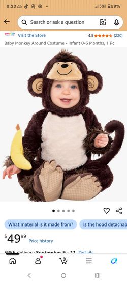 Infant Monkey Halloween Costume 0-6 Months