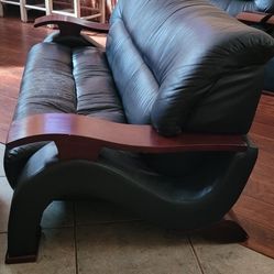 3  Leather sofa  set ..wooden armrests.