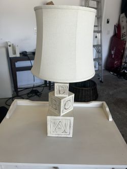 Pottery Barn Kids Lamp ABC Farmhouse Antique Finish W Lampshade