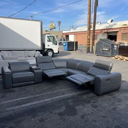 Karson Leather Power Reclining Sectional with Power Headrests