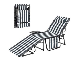 Outsunny Folding Chaise Lounge Chair Outdoor Tanning Chair Blue & White  w/ Table - Brand New in Box