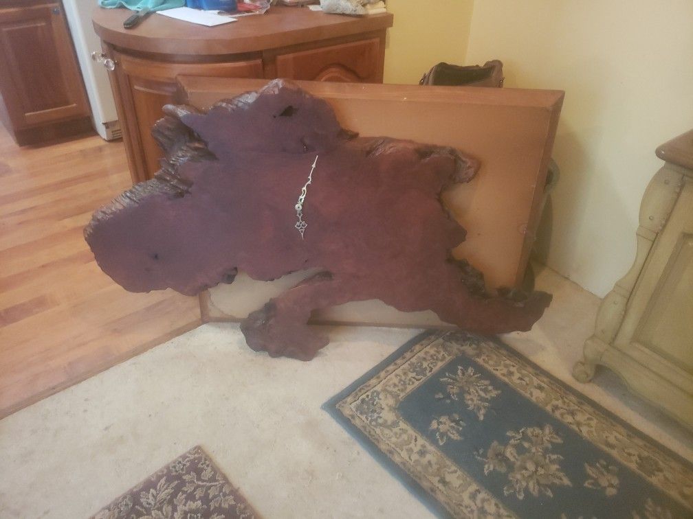 Big Vintage Redwood Wall Clock Slab