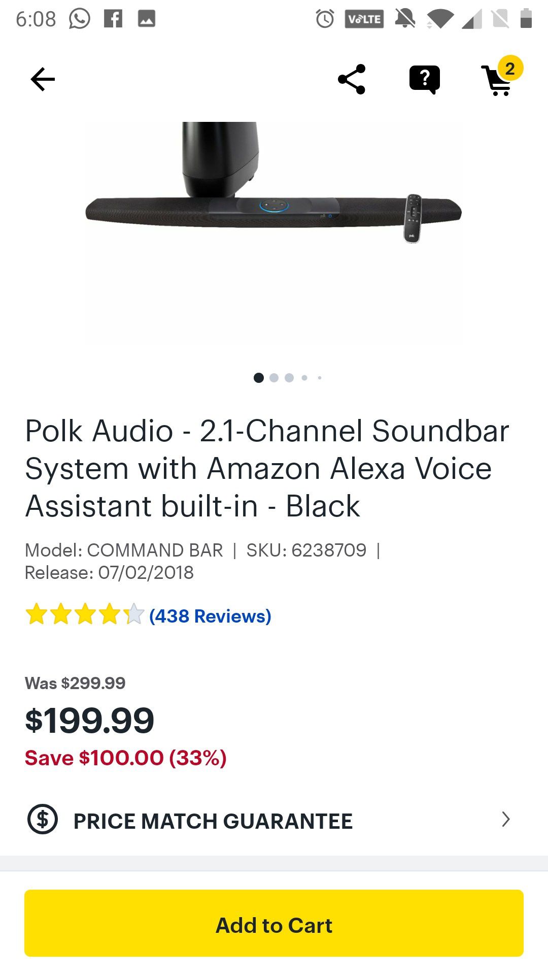 Polk audio 2.1 soundbar system with built-in Alexa, like a new,