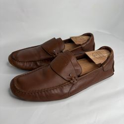  Gucci Brown Leather Loafers with Horsebit Detail size 8