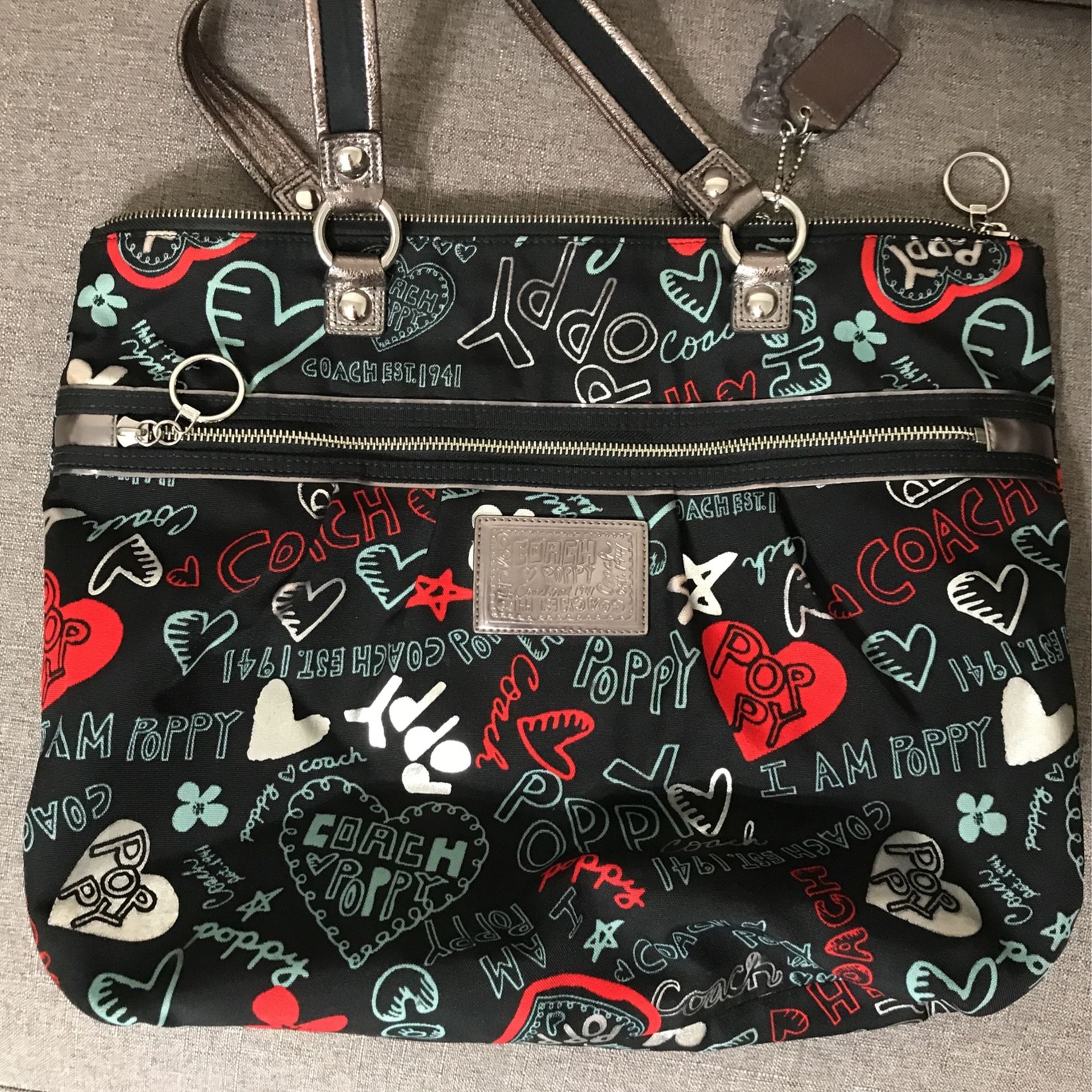 COACH Poppy Signature Large Tote Bag Black Red Siler # G1020-16052 for Sale  in Desoto, TX - OfferUp