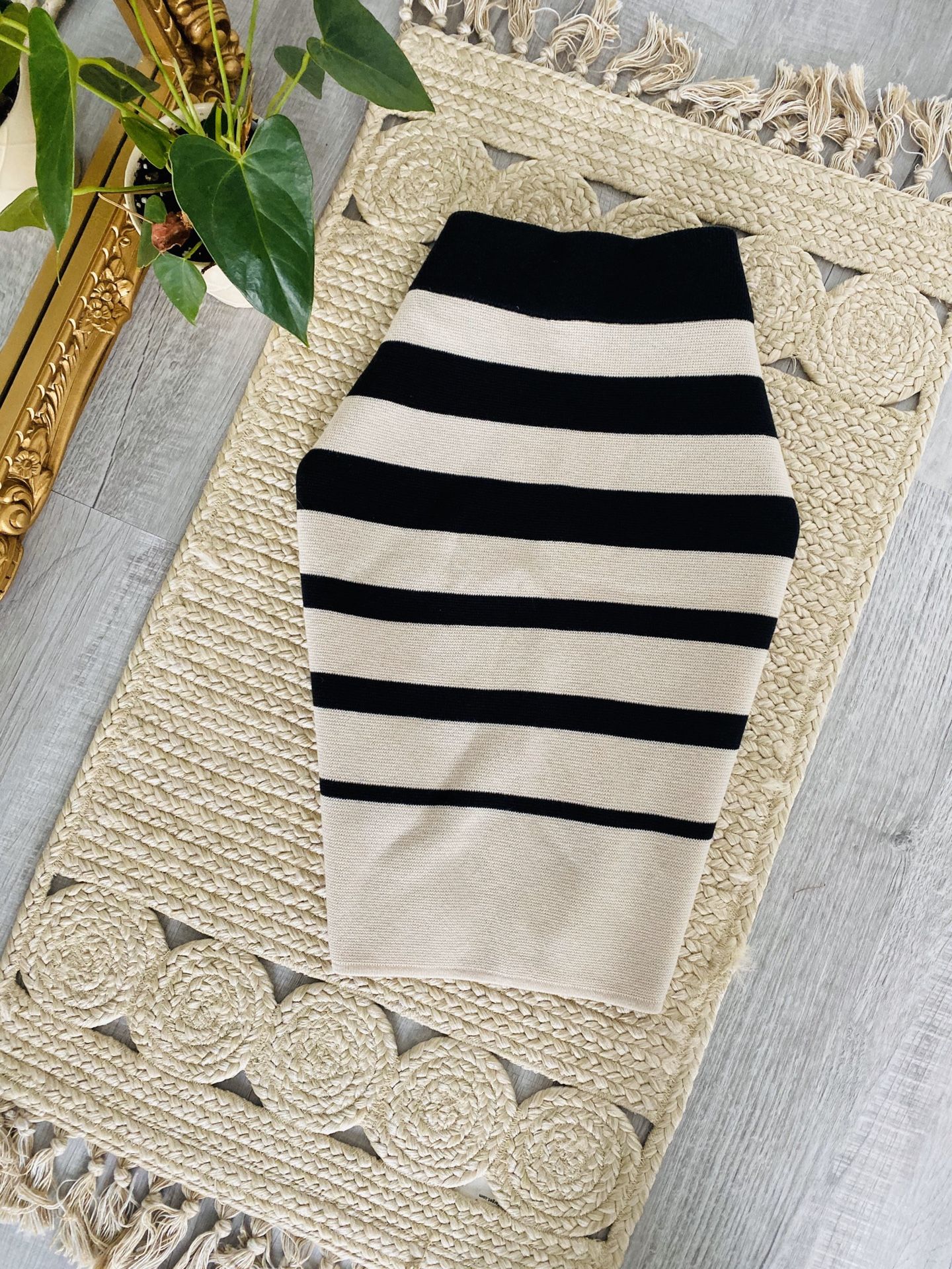 LOFT Pencil Knee Length Striped Wool Skirt Size S