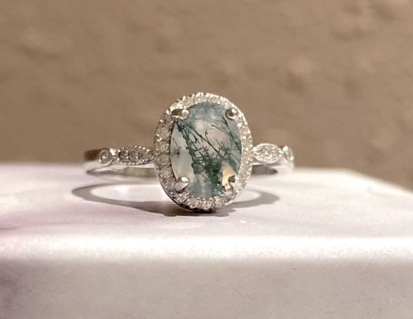 Moss Agate Ring 925 Sz 6,6.5,7,7.5,8