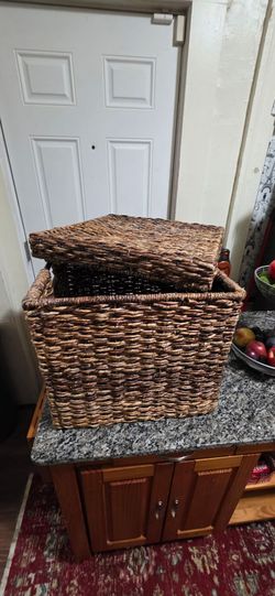 Hand Woven Square Basket on Metal Frame