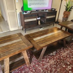 Solid Wood Coffee Table Set – Rustic Farmhouse Style