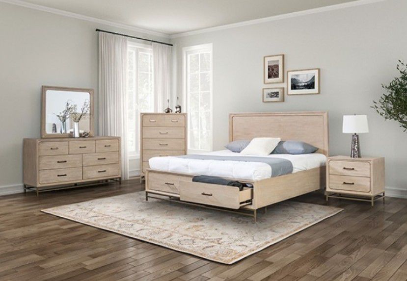 Brand New Light Oak Modern Style 4pc Queen Bedroom Set