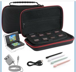 Jekarsy 5-in-1 Kit for Nintendo NDSL(DS Lite), Protective Eva Carrying Case, Clear Shell Case,4 Replacement Stylus Pens , 2 Pack Charging Cables