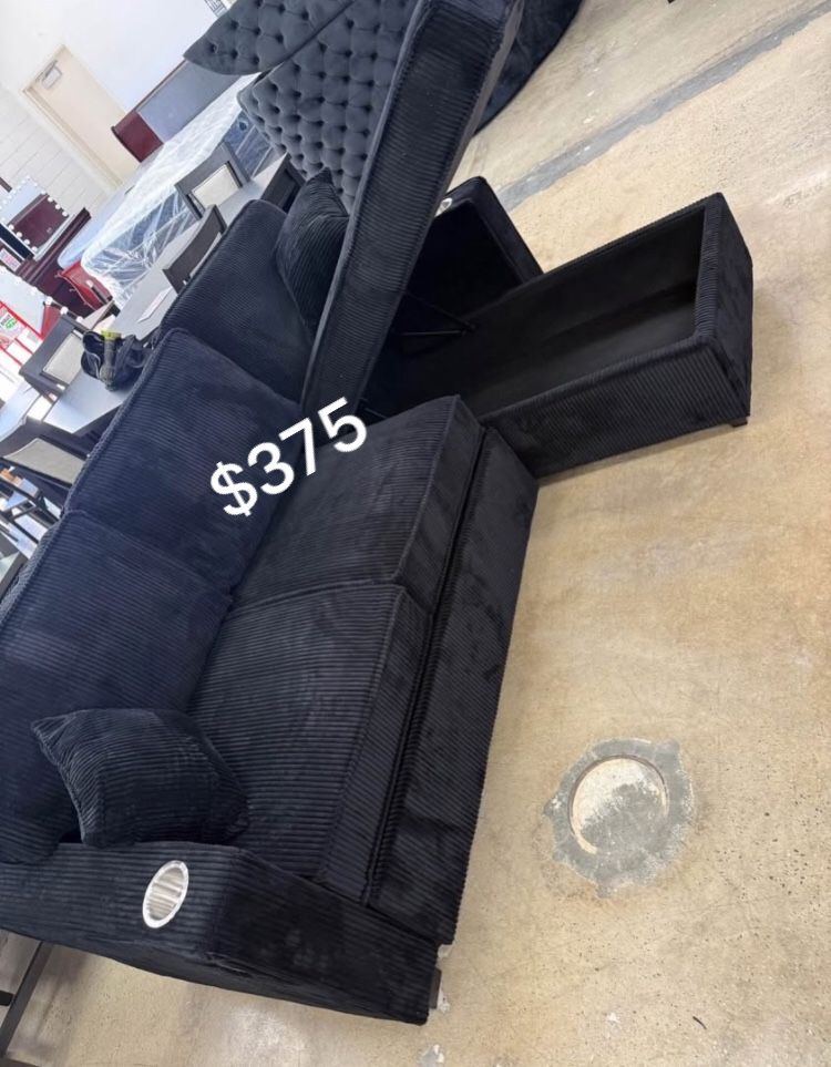 Black Sectional Sofa With Pullout Bed & Storage