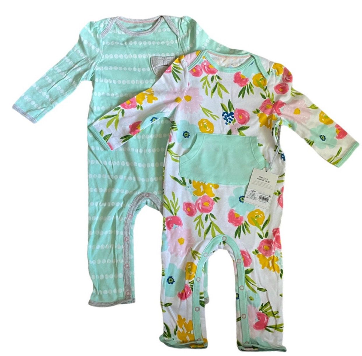 NWT 2 Girls Floral Jumper Rompers 12 Months