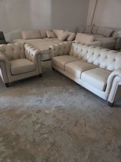 Leather beige sofa and chair