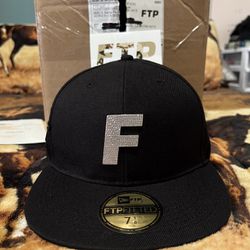 Size 7 1/8 Black FTP Bling F Fitted Hat