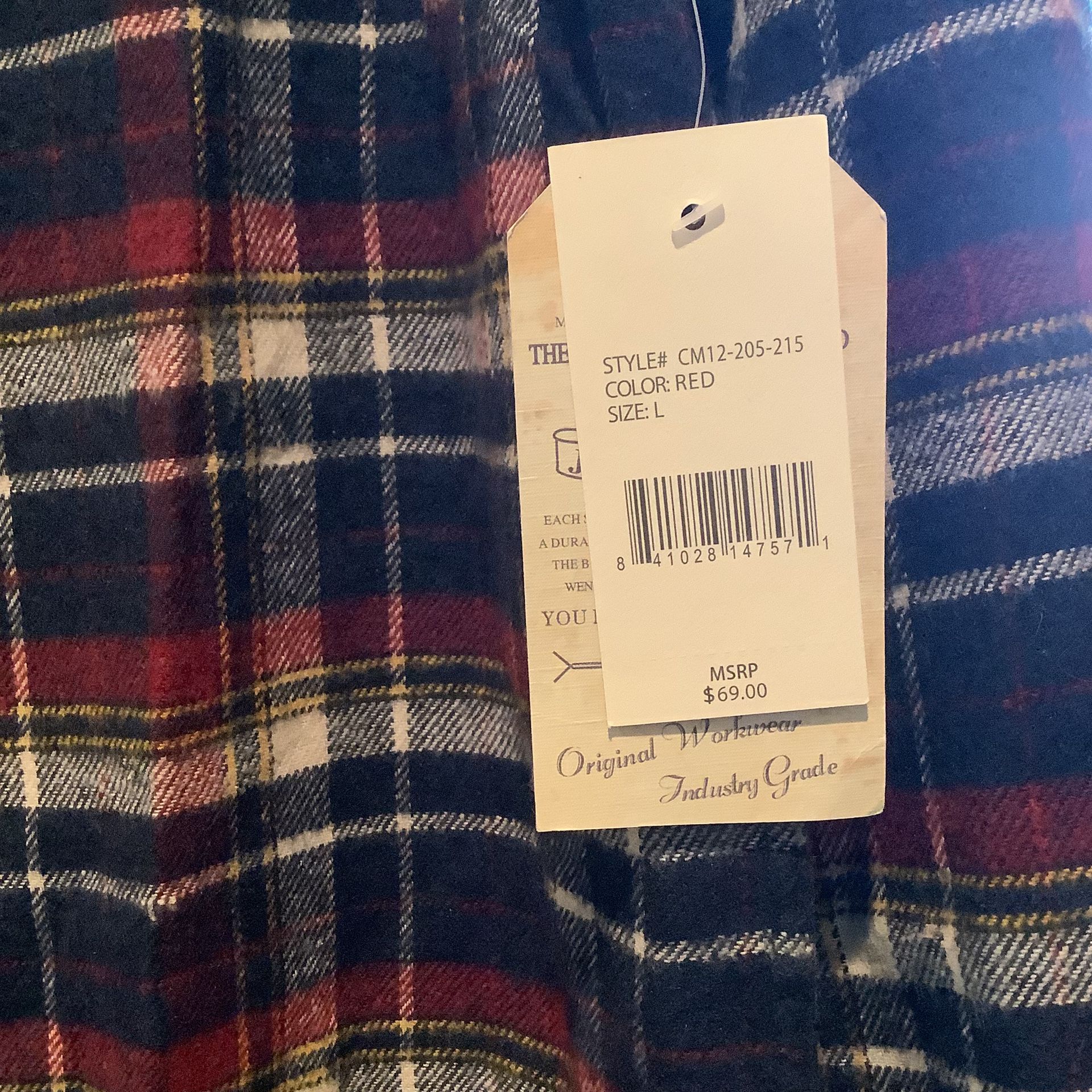 Brand new jacks mfg co company size large with tags retail 69 usd button down up shirt plaid flannel rare