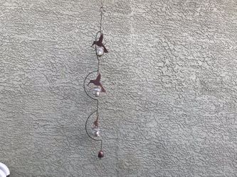 Metal Hummingbird tiered hanging decor with glass solar lights