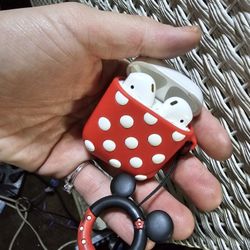 Apple Airpods Generation 1 Or 2 With Charging Case And Disney Minnie Mouse Silicone Cover Sleeve And Keychain 