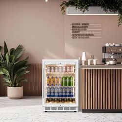 23.42 in. Single Zone 200-Cans Built-in/Freestanding Beverage Cooler with Childproof Lock and LCD Touch Control in White